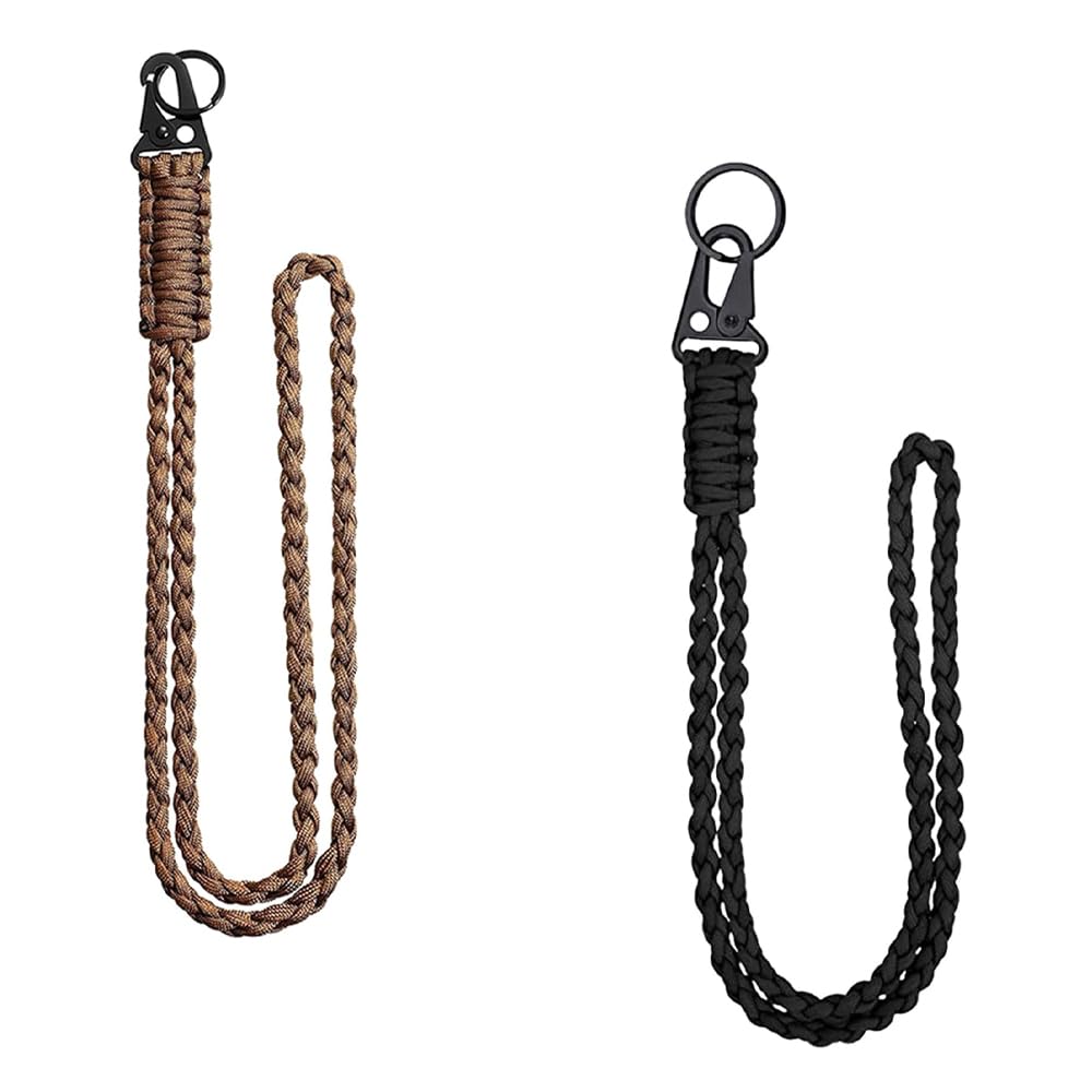 MinLUOCER 2 PCS Heavy Duty Paracord Lanyard 550 Military Braided Keychain Lanyard Durable Parachute Rope Necklace Keychains with Metal Key Rings for Carrying Keys ID Cards Whistle Camera