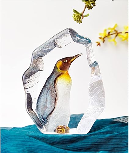 ACEVER Figura grabada de escultura de cristal, cristal fundido de color 3D grabado y motivo arenado, decoración de escritorio para el hogar