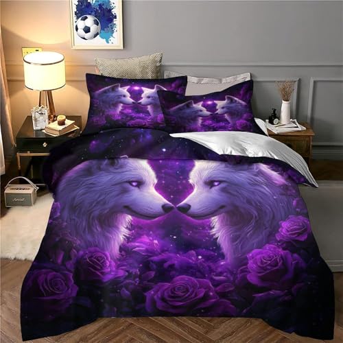 Parure de lit loup violet 140x200cm en microfibre haute densité - 6