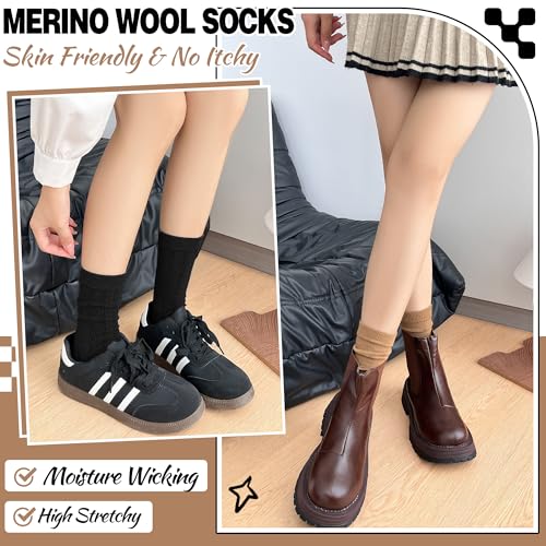 Thin Merino Wool Boot Socks Warm Winter Cozy Comfy Breathable Work Casual Socks for Women 5 Pairs4