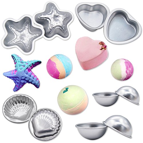 MelonBoat Metal Bath Bomb Molds Fizzies Set of 5, 2 Shell Shape, 4 Hemispheres (2-3/8