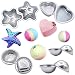 MelonBoat Metal Bath Bomb Molds Fizzies Set of 5, 2 Shell Shape, 4 Hemispheres (2-3/8", 2"), 2 Heart Shape, 2 Starfish Shape, Cake Pan Molds, Aluminum