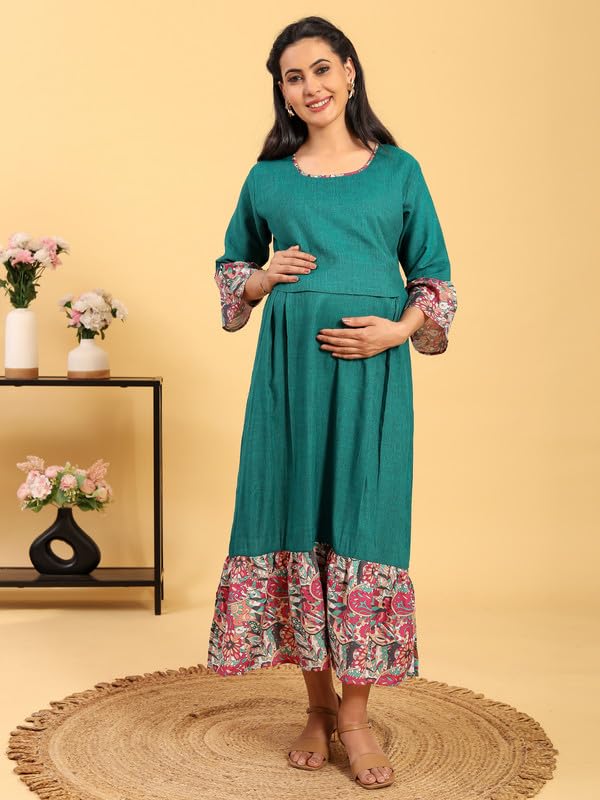 Image of RITIJYA Zipless Feeding Kurta Dress for Women | Maternity Nursing Kurti, No-Zip Easy Access | Extra Pleats Pre to Post Pregnancy | Quick-Dry Fabric | S-4XL