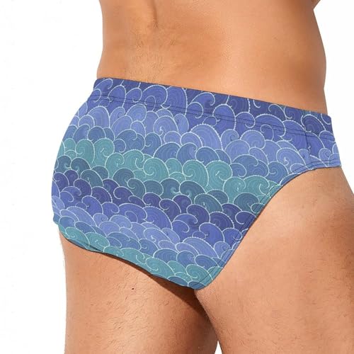 Cartoon Sea Waves Mens Swim Briefs Bikini Sexy Low Rise Trunks Swimsuit Bathing Suit Beach3