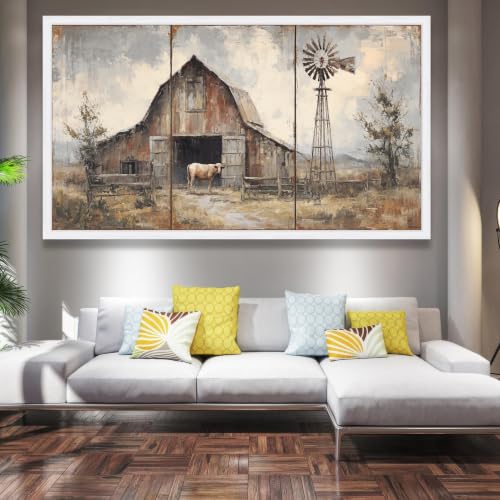 Toile vintage grange et paysage champêtre pour déco salon cosy - 2