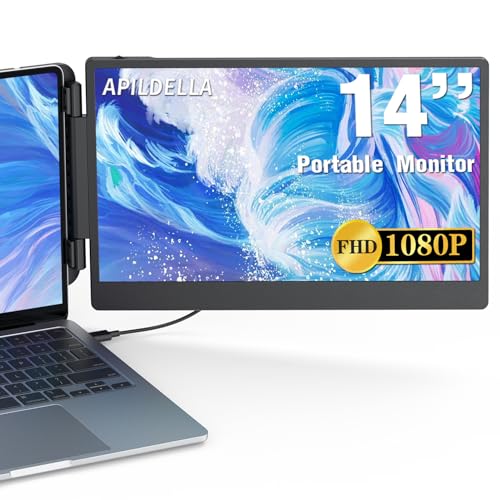 APILDELLA Extensor de tela de laptop de 14 polegadas 1080p, extensor de monitor duplo portátil para laptops - USB C e HDMI, Plug-Play para exibição dupla no Mac e Windows, serve para laptops de 13 a