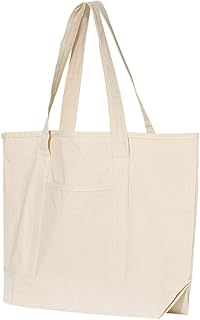 Q-Tees 34.6L Large Canvas Deluxe Tote One Size Natural/ Natural