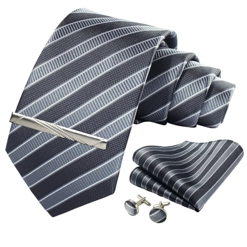 Image of Striped Plaid Polka Dot Mens Tie Formal Necktie Pocket Squares Ties Clips Cufflinks Classic for Men Set