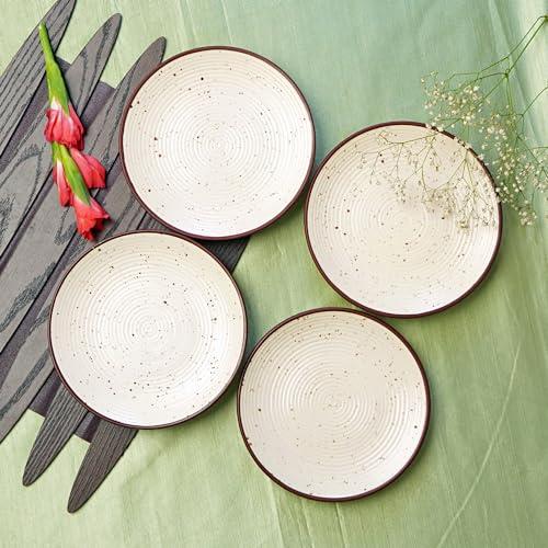 Image of Freakway Hand Glazed Cream Matte Finish Ceramic 7.1-Inch Small /Quarter Plates for Serving Maggie Pasta | Set of 4 | Microwave & Dishwasher Safe - Off White