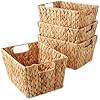 Casafield Set of 4 Water Hyacinth Storage Baskets with Handles Natural Woven Rectangular Storage Bins for Shelves Blankets Laundry Organization