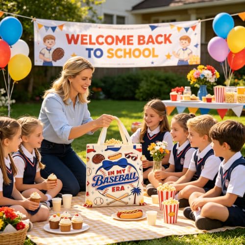 Bolso tote de lona grande yuboo para mamá fan de béisbol miniatura 3