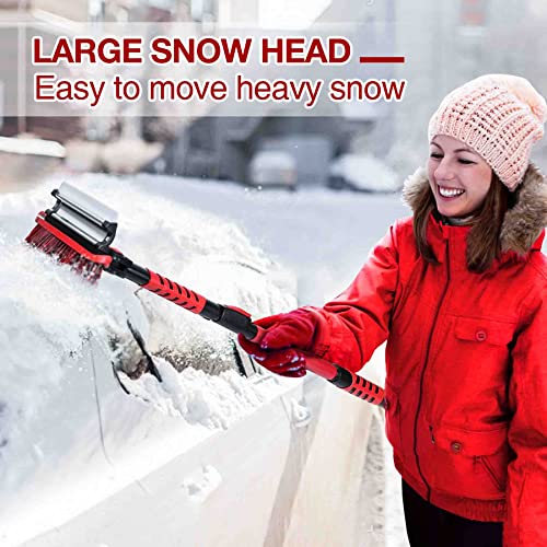 43" Snow Brush For Car, Ice Scrapers For Car Windshield Extendable Car Snow Scraper And Brush 360°Heavy Duty Detachable Snow Removal Tool With Ergonomic Foam Grip For Car, Suv, Trucks, Vehicle (Red) #TOP2