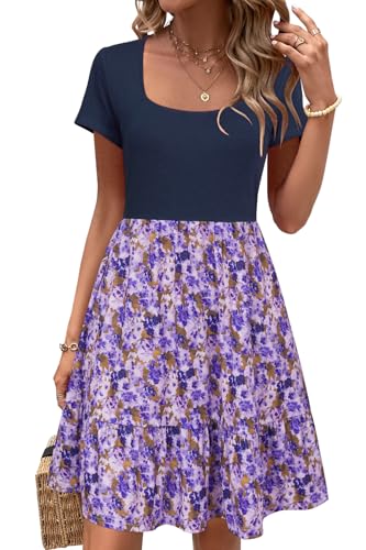Image of Newshows Women's 2026 Summer Casual Square Neck Ruffle A Line Beach Vacation Sundress Work Business Dress with Pockets