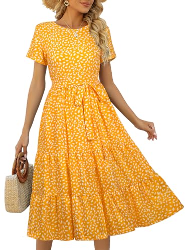 Image of Lyrur Casual Dresses for Women 2026 Tiered Dress with Pockets Yellow Floral M 9191
