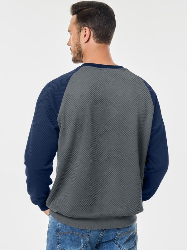 Men's Fall Crewneck Sweatshirts Patchwork Long Sleeve Geometric Texture Casual Pullover Shirt - Image 4
