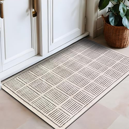 Rugshop Bohemian Stripe Lines Washable Non Slip Area Rug 2' x 3' Ivory