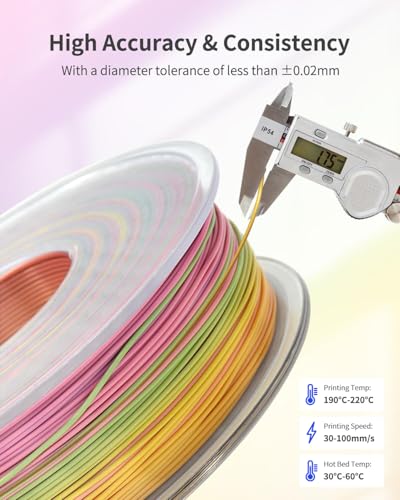 Image of Silk Rainbow PLA Filament 1.75mm, Multicolor Silk 3D Printer Filament, Fast Color Change, Dimensional Accuracy 1.75mm + /- 0.02mm, Neatly Wound, 1kg (2.2lbs) 1 Spool, Red Yellow Blue Purple