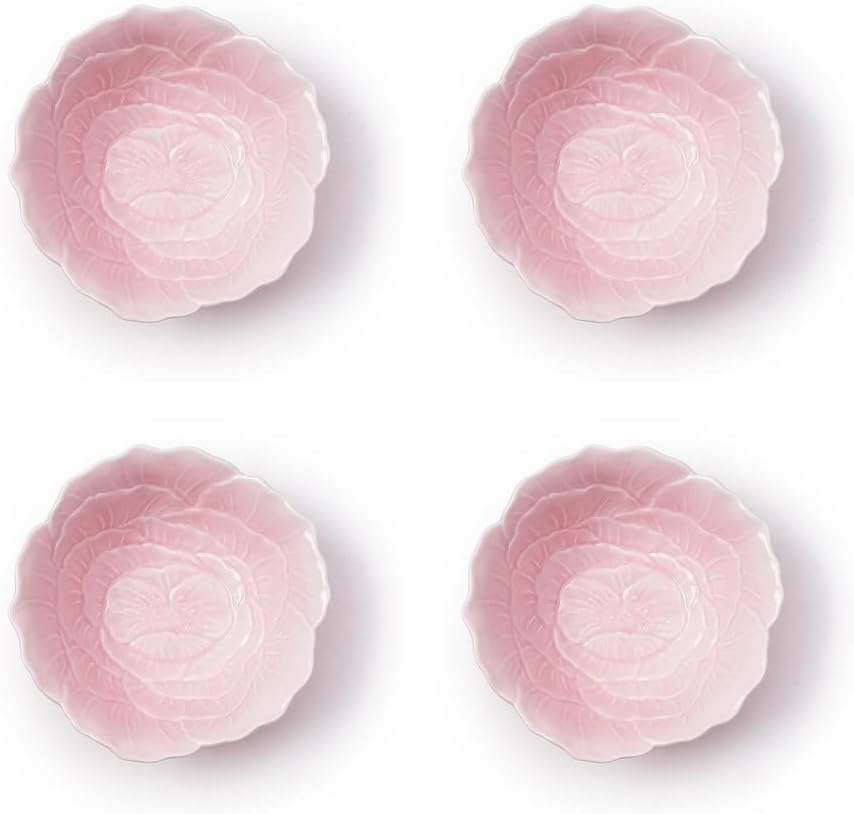 Two's Company Flower Tidbit Bowl, 6-inches Diameter, Porcelain, Pink, Set of 4, Home Décor