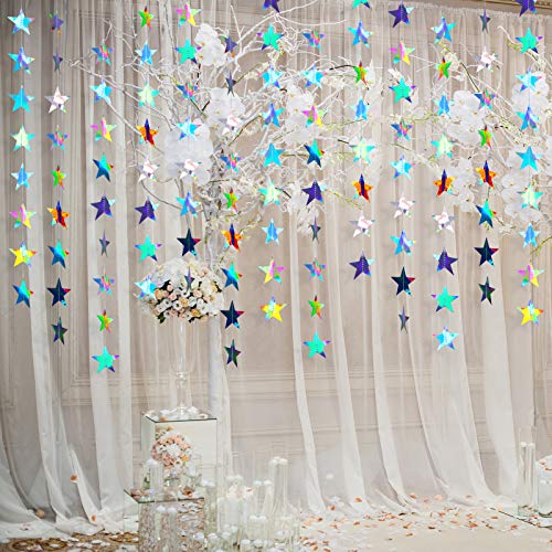 Image of Patelai Glitter Star Garland Banner 2026 Party Decor 130 Feet Star Hanging Streamers Twinkle Backdrop for Classroom Birthday Graduation Wedding Supplies(Holographic Iridescent)
