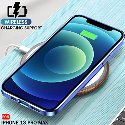 Image of TheGiftKart Ultra-Hybrid Crystal Clear Back Cover Case for iPhone 13 Pro MAX | Slim Fit Shockproof Design | Camera Protection Bump | Transparent Back (PC & TPU | Sierra Blue Bumper)