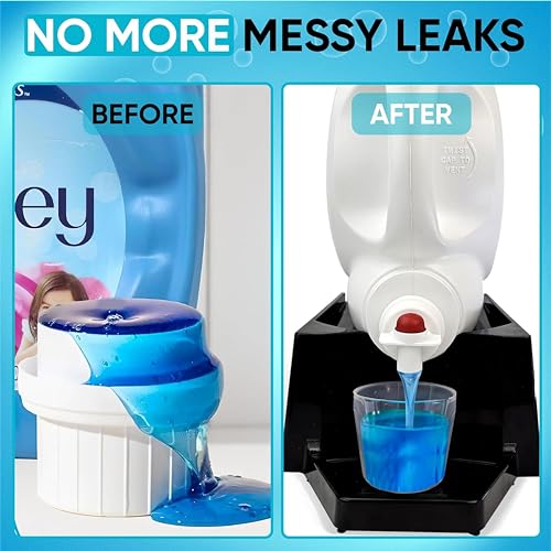 Image of Liquid Laundry Detergent Holder Stand with Drip Tray - 2 Pack - Black | Easy Pouring, Rubber Feet, Angled Stand, Fabric Softener Dispenser for Laundry Room Organization & Storage