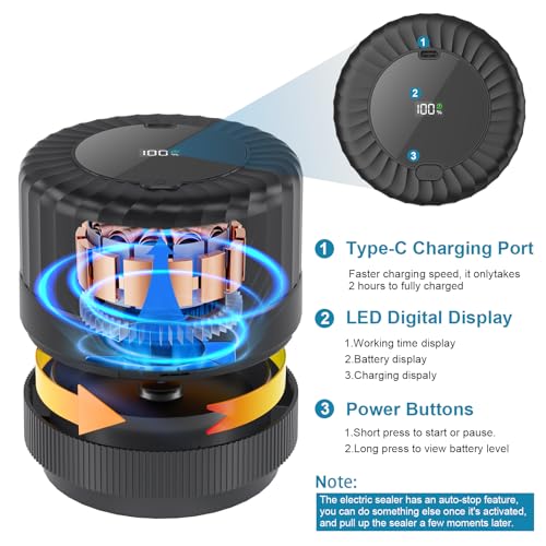 Electric-Mason-Jar-Vacuum-Sealer, Automatic Wide Mouth and Regular Mouth Mason Jar Vacuum Sealer Kit, VP06+ Vaccum Sealer for Jars with Opener & 5 Pairs of Lids