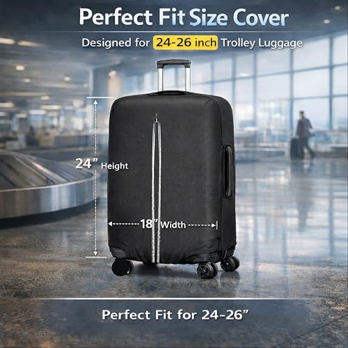 Image of WanderWraps Spendex Polyester Protective Luggage Cover | Hard Luggage Trolley Bag Cover | Washable | Dust Proof | Stretchable | M - 24 inch | Skytrail||