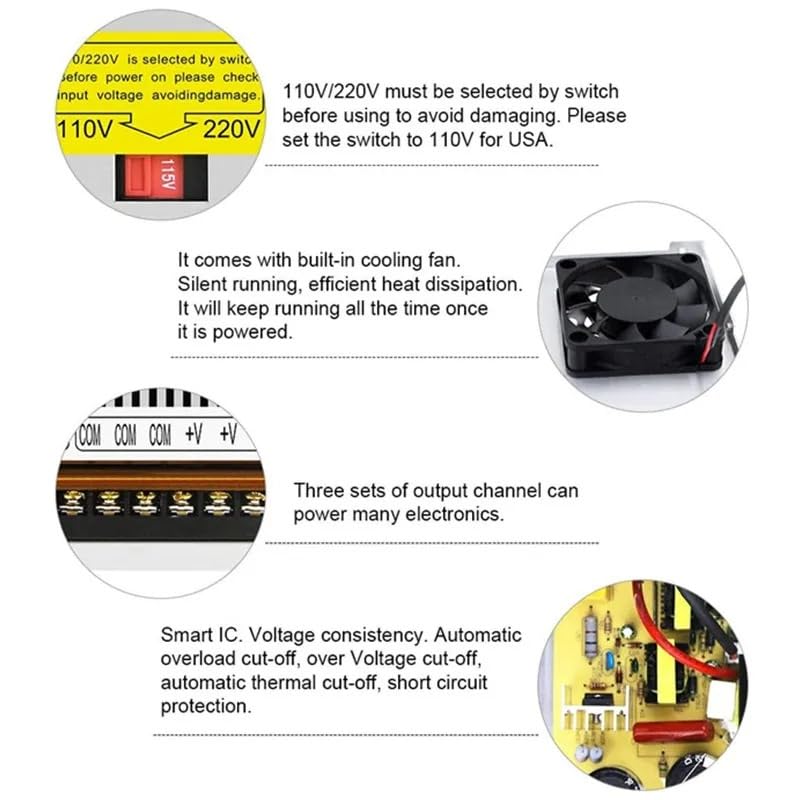 EDEDE Fuente de Alimentación, 12V 24V 36V 48V 60V 72V 360W 400W 500W 600W, Fuente de alimentación conmutada Transformador AC DC SMPS for Tira de luz LED Motor CCTV(60V)