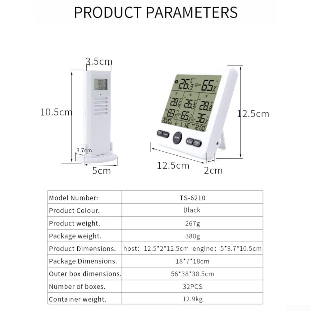 Kabelloses digitales Thermometer-Hygrometer, für Innen- und Außenbereich, digitales Thermometer-Hygrometer mit Display, I Hygrometer, Thermometer, Sensor (weiß)