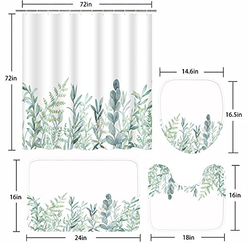 Artsocket 4Pc Floral Shower Curtain Sets With Rugs, Bathroom Curtains Shower With Non-Slip Rug,Toilet Lid Cover, Bath Mat And 12 Hooks 72X72Inch #TOP6