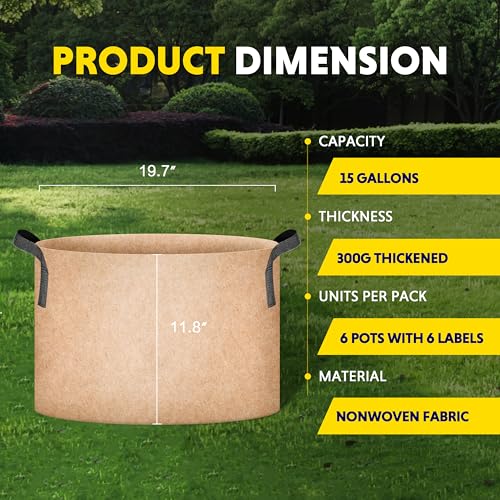 iPower Grow Bag 15 Gallon 6-Pack Heavy Duty Plant Pots, 300g Thick Nonwoven Fabric Containers Aeration with Nylon Handles, for Planting Vegetables, Fruits, Flowers, Tan 2024 Version - Image 7