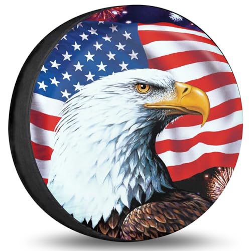 Image of Spare Tire Cover American Eagle Flag Polyester Universal Waterproof Corrosion Protection Wheel Covers for Trailer RV SUV Truck and Many Vehicles 14 inch