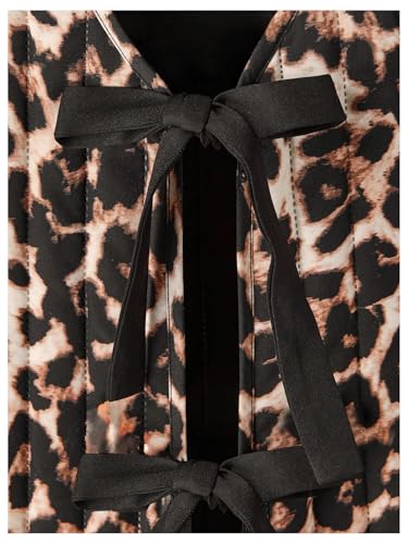 SHENHE Women's Plus Size Tie Front Bow Leopard Vest Quilted Jacket Sleeveless Crop Vest Outerwear4