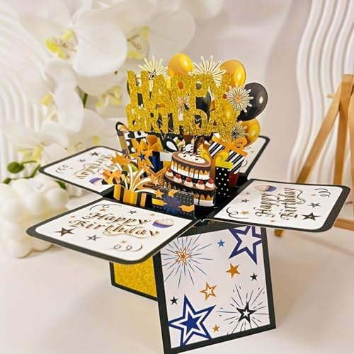 Surprise Pop Up Happy Birthday Cards, Lovely 3D Birthday Card for Adults and Kids with Envelopes, Unique Design Handmade