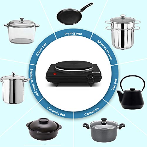 Elite Gourmet Esb-301Bf Countertop Single Cast Iron Burner, 1000 Watts Electric Hot Plate, Temperature Controls, Power Indicator Lights, Easy To Clean, Black #TOP3