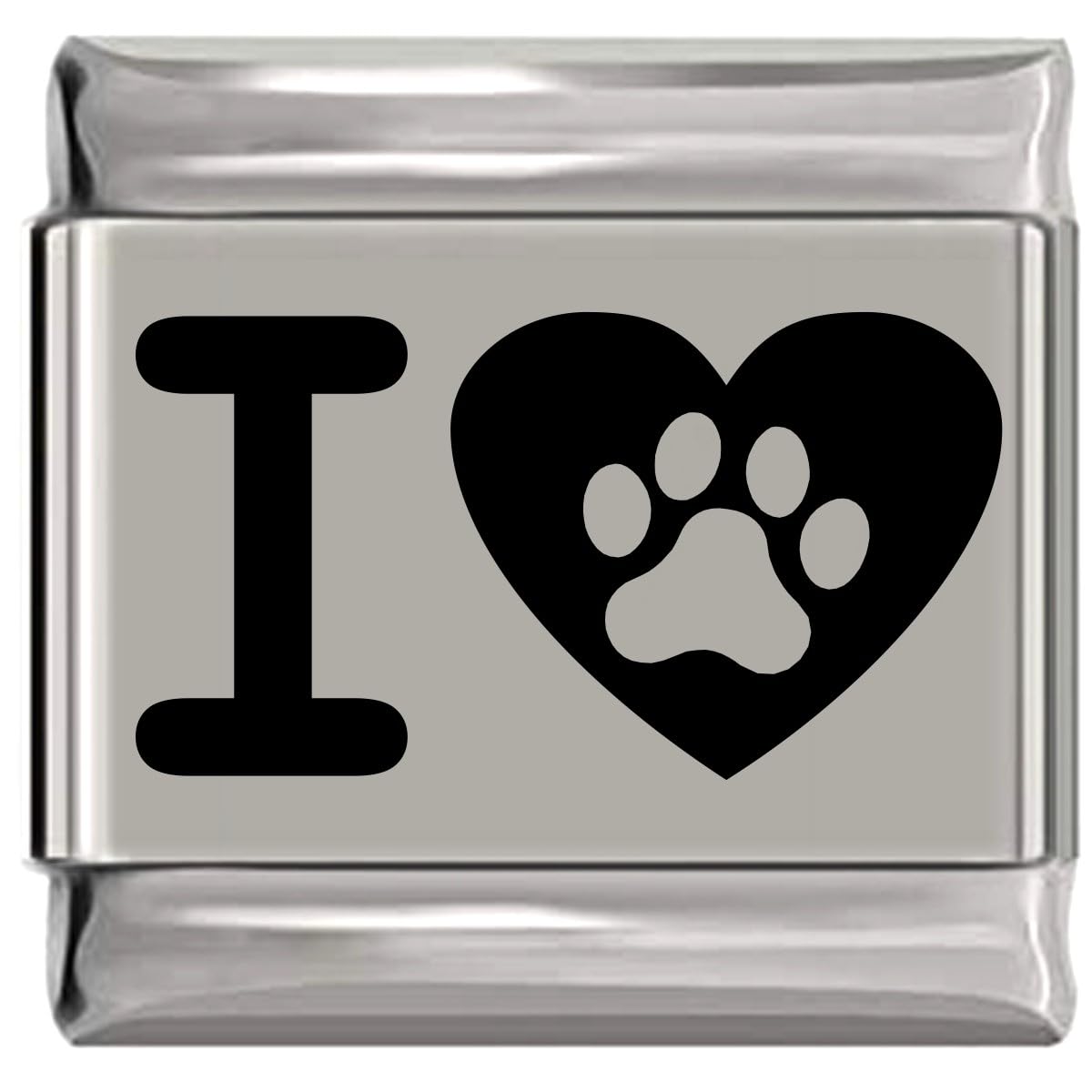 I Love Heart Paw Dog Cat Laser Engraved Italian Charm