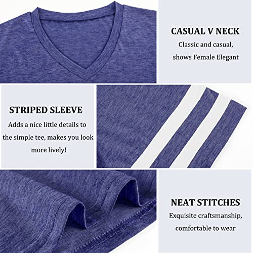 Voqeen Camisetas Mujer Verano Tops Básicos Cuello en V Rayas Manga Corta Casual Camiseta Suelta Moda Sudadera