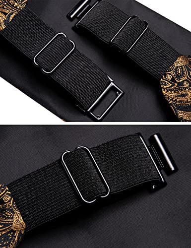Image of YOHOWA Men Cummerbund Bow Tie Set Silk Paisley Formal Pre-Tied Bowtie Pocket Square Cufflinks Wedding Party Prom
