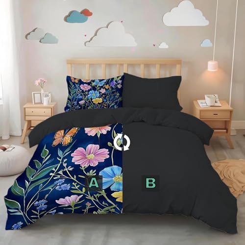 Ensemble literie microfibre bleu royal et motif papillons - 5