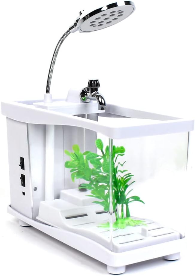 USB Power Desktop Mini Aquarium Fish Tank w LCD Clock LED Light White (id: 3d2 a49 c87 2bf 6ff