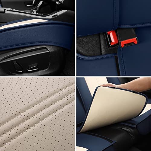 Lingvido Leather Car Seat Covers, Breathable Automotive Cover Cushion Accessories For Cars & Suv Truck Universal Fit Set (Blue & White Front Set) #TOP3
