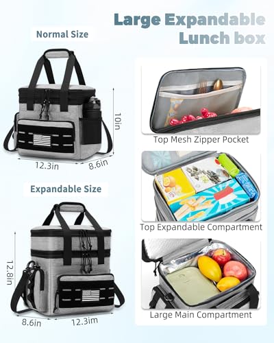 Image of holuxer Tactical Lunch Bag & Lunch Box for Men - Large Double Deck Expandable Insulated Soft Adult Lunchbox for Work - Cooler Bag for Beach, Picnic, Camping,Outdoor,Travel (Gray,16L)