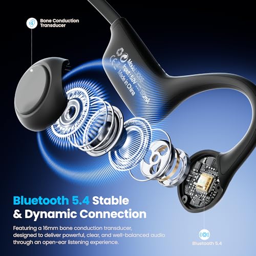 Image of Bone Conduction Headphones, Bluetooth 5.4 Open-Ear Sport Headset with Mic, 10H Playtime, IP55 Waterproof, 22g Lightweight Skin-Friendly Headphones for Gym, Cycling & Running