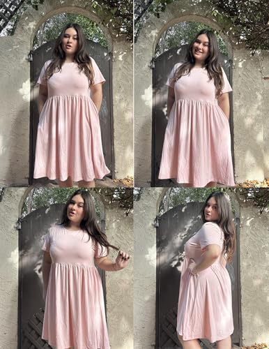 Image of IN'VOLAND Womens Plus Size Summer Dress Short Sleeve Casual Mini Dresses Empire Waist T-Shirt Dress with Pockets