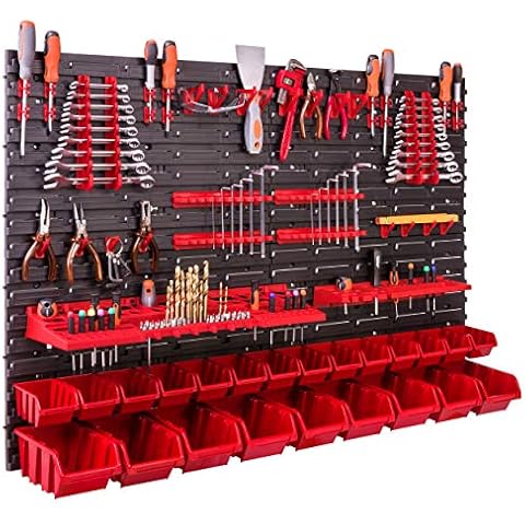 Storage System Wall Shelf 115 x 78 cm Tool Holders 23 Pieces Stackable Boxes Storage Boxes Extra Strong Wall Panels Expandable Workshop Shelving Workshop Wall Shelf Cover