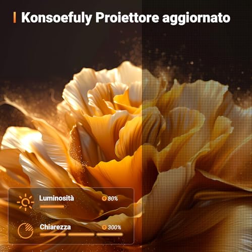 Konsoefuly Home Theater Proiettore Portatile - Mini Proiettore HD 1080P Supportato, Videoproiettore 15000 Lux, ±30° Keystone, 50% Zoom, Compatibile Con iOS/Tablet/Laptop/PC/TV Stick/Box/Unità USB/DVD - Immagine 3