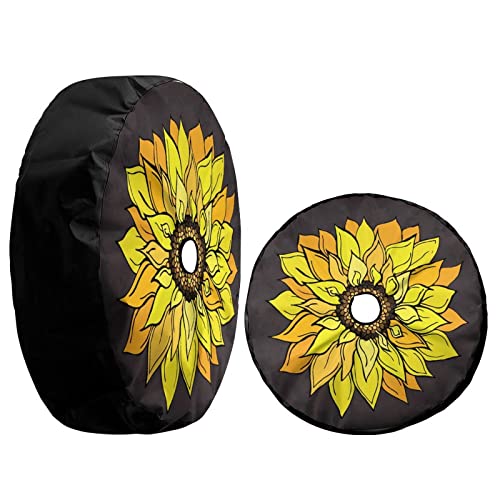 Image of Delerain Spare Tire Cover with Backup Camera Hole Beautiful Sunflower Wheel Covers Waterproof Dust-Proof UV Sun Universal Fit for RV Trailer RV SUV Truck (17 Inch for Diameter 31 inch-33 inch)