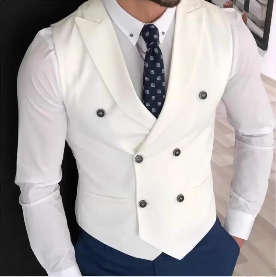 Ceehuteey Mens Double Breasted Vest Shawl Lapel Formal Wasitcoat Slim Fit2