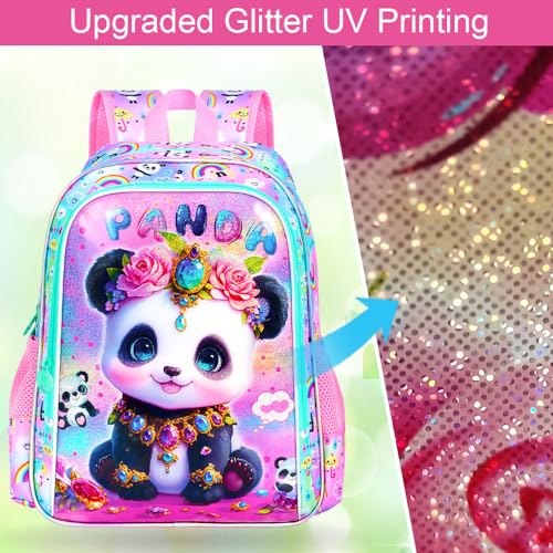 Image of 3Pcs Panda Backpack for Girls, 16 inch Kids School Backpacks with Lunch Box, Bookbag for Elementary Preschool Kindergarten(Pink)