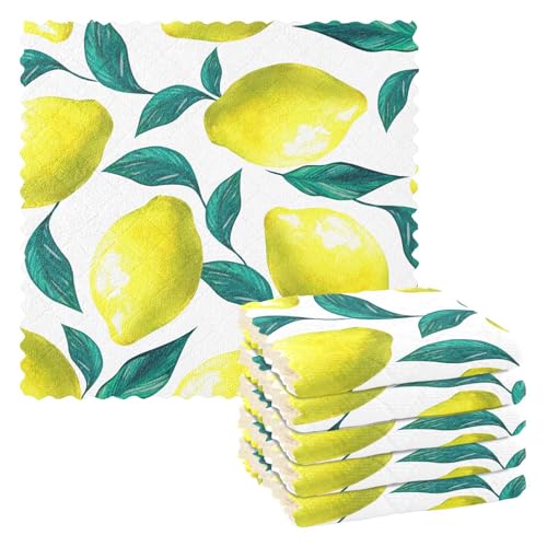 Mnsruu Mikrofaser Reinigungstücher Zitronen und gelbe Limonenblätter Wiederverwendbare Geschirrtücher zum Abwasch 6 Pack Schwedisches Geschirrtuch Mikrofaser Reinigungstücher Waschbar Staubwedel